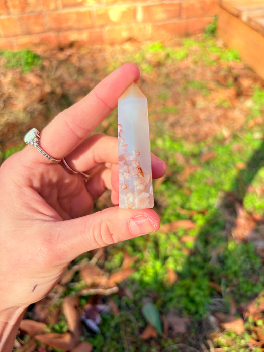 Small Pretty Pink Flower Agate Tower