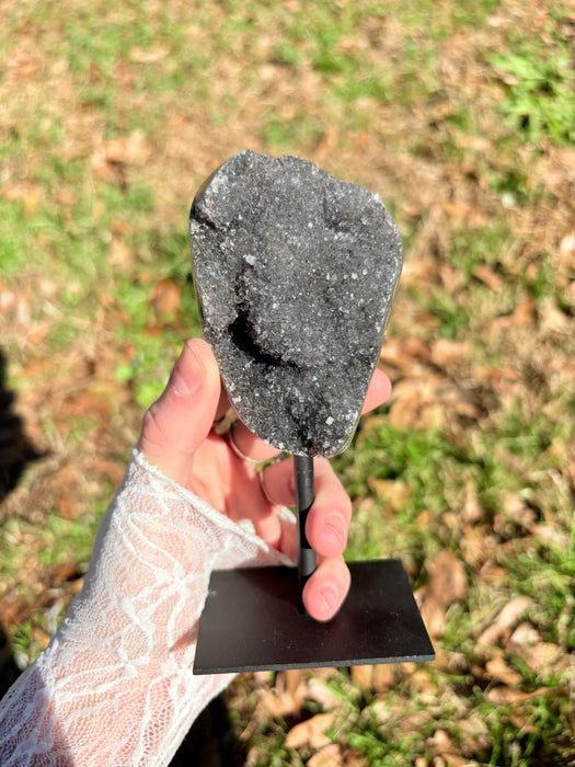 Sugary Black Amethyst on Stands