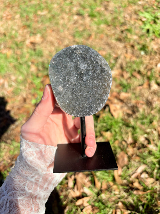 Sugary Black Amethyst on Stands