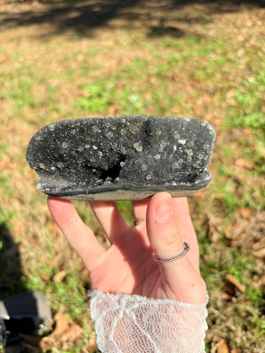 Sugary Raw Black Amethyst Cut Base