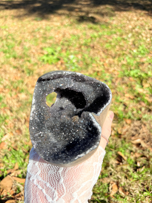 Sugary Raw Black Amethyst Cut Base