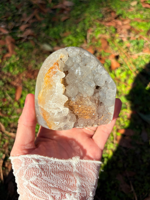Sugary Agate with Calcite Cube, Freeform