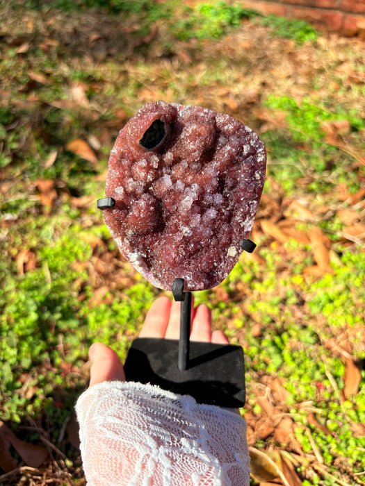 Sugary Raw Red/Purple Amethyst on Stand