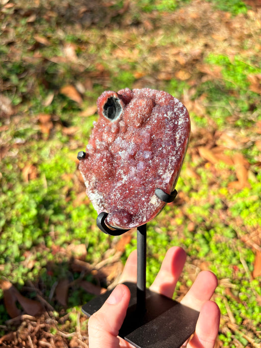 Sugary Raw Red/Purple Amethyst on Stand