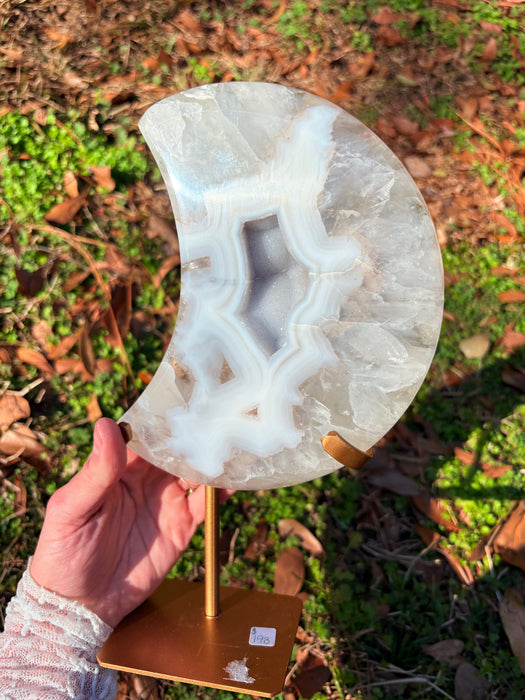 XL Druzy & Sugary Agate Moon on Stand