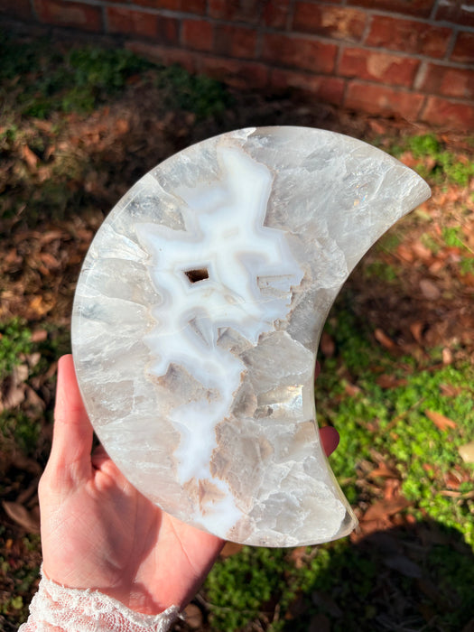 XL Druzy & Sugary Agate Moon on Stand