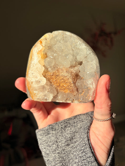 Sugary Agate with Calcite Cube, Freeform