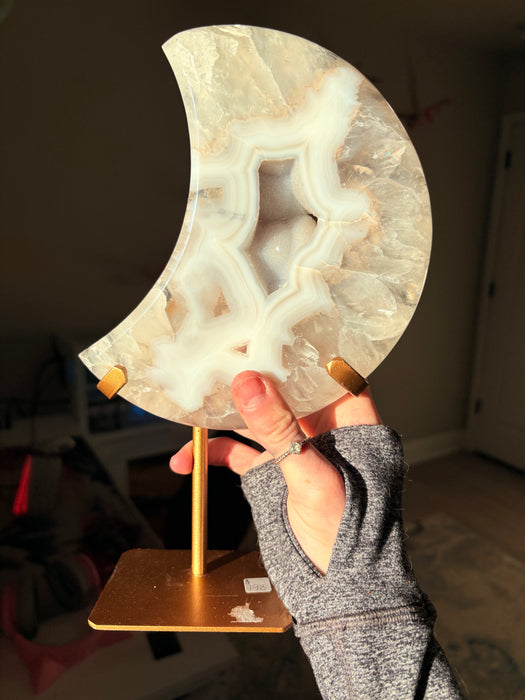 XL Druzy & Sugary Agate Moon on Stand