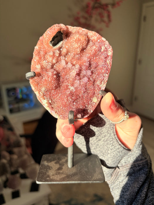 Sugary Raw Red/Purple Amethyst on Stand