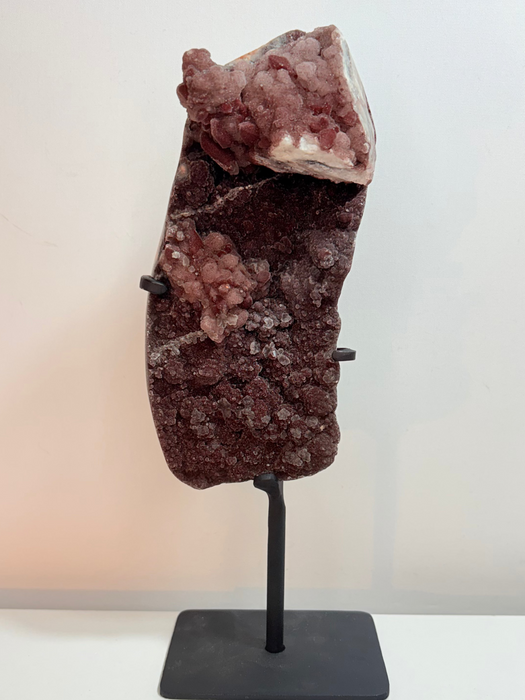 Sugary Raw Pink/Red Amethyst on Stand