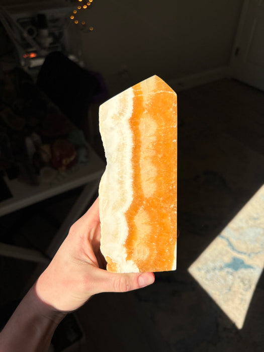 Orange Calcite Tower with Raw Edge