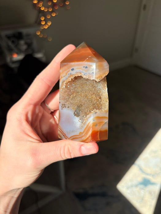 Druzy Orange & Blue Banded Agate Tower