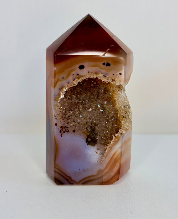 Druzy Orange & Blue Banded Agate Tower