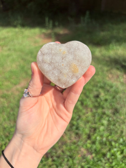 Clear Silver Druzy Agate Heart