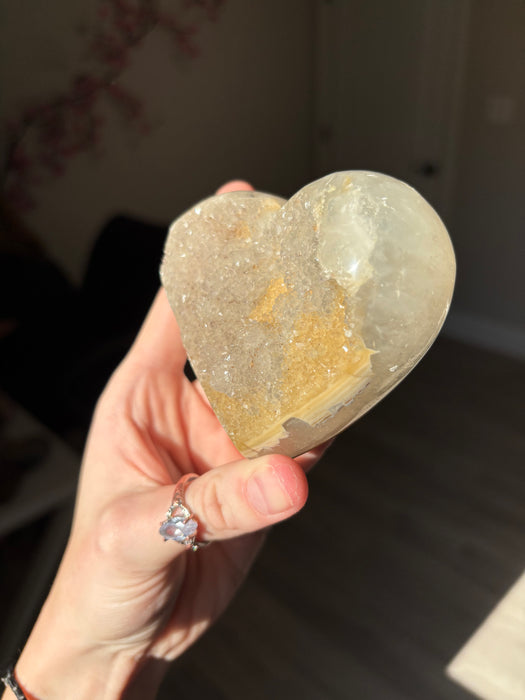 Light Golden Yellow Druzy Agate Heart