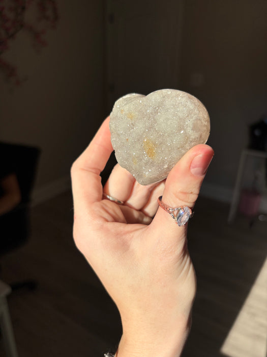 Clear Silver Druzy Agate Heart