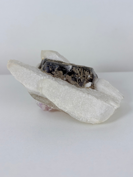 RARE Flashy Huanggang Fluorite on Candle Quartz UV Reactive