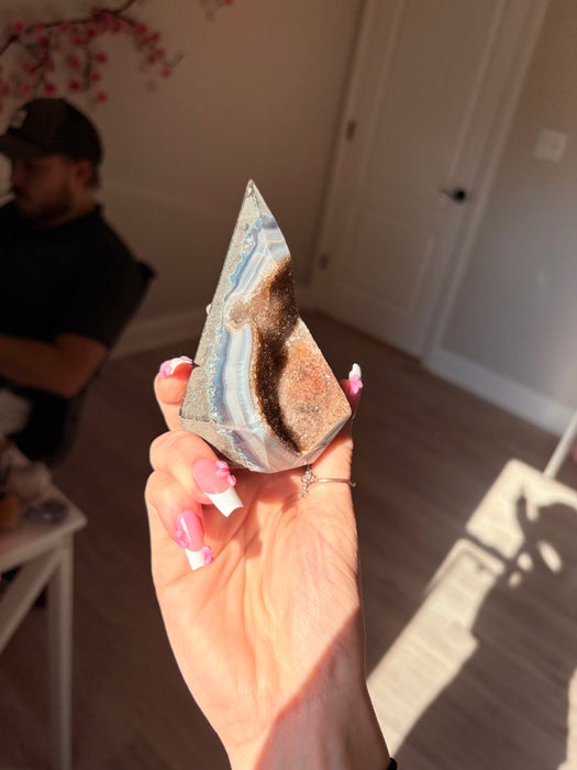 Gemy Brown & Silver Agate Point