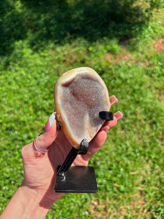 Yellow, Beige & Silver Sugary Agate on Stand