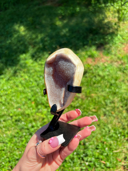 Yellow, Beige & Silver Sugary Agate on Stand