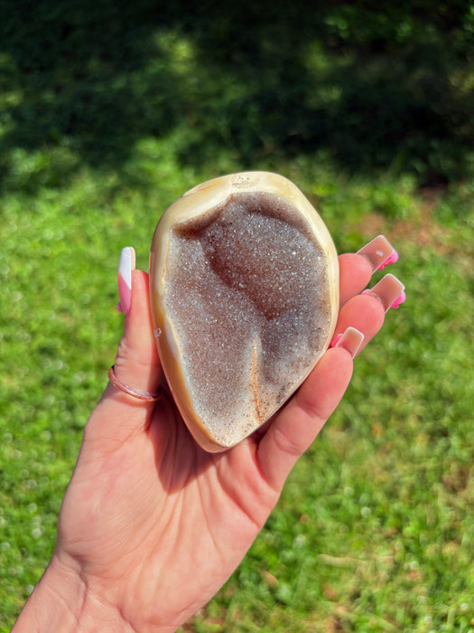 Yellow, Beige & Silver Sugary Agate on Stand