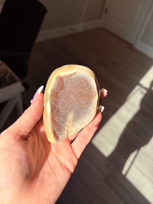 Yellow, Beige & Silver Sugary Agate on Stand