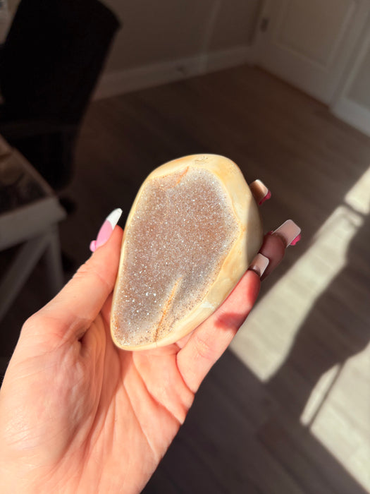 Yellow, Beige & Silver Sugary Agate on Stand