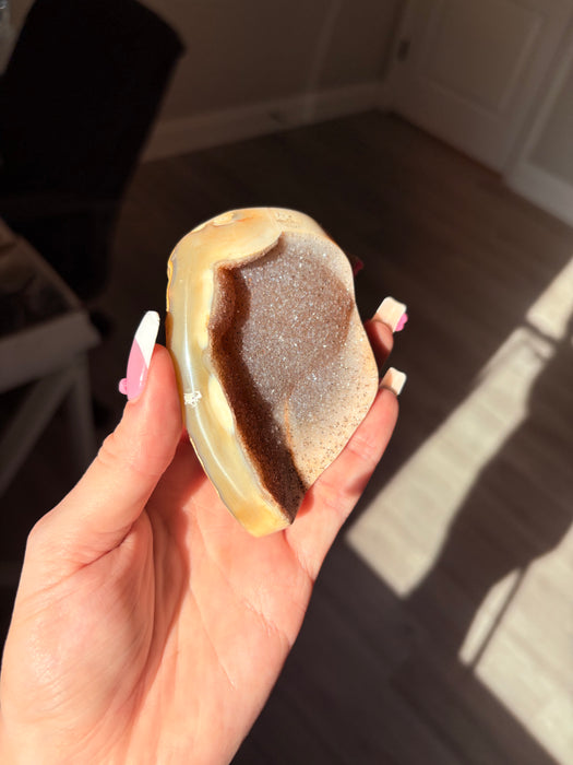 Yellow, Beige & Silver Sugary Agate on Stand
