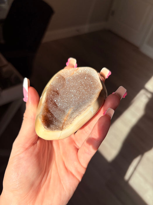 Yellow, Beige & Silver Sugary Agate on Stand