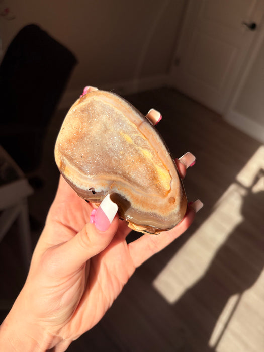 Yellow, Beige & White Sugary Agate on Stand
