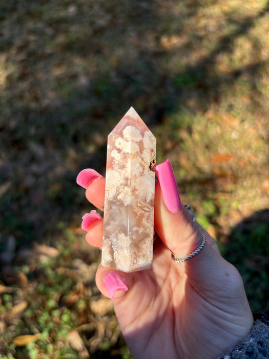 Small Pretty Pink Flower Agate Tower