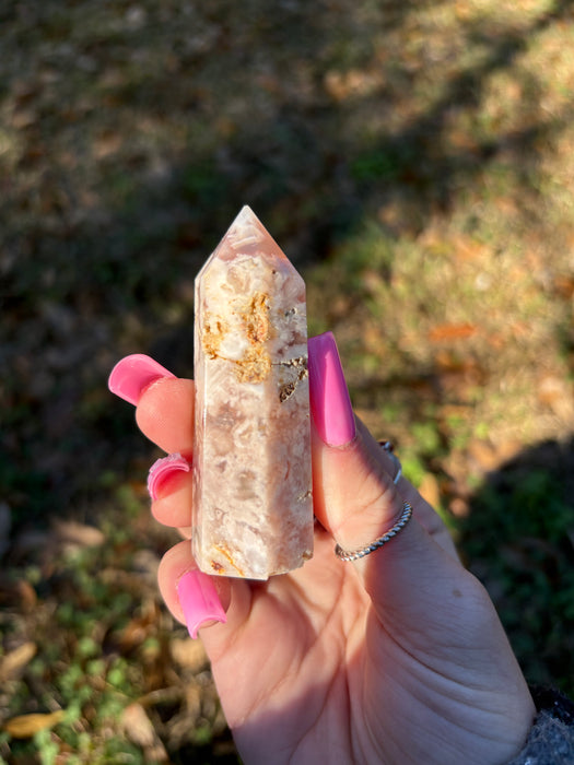 Small Pretty Pink Flower Agate Tower